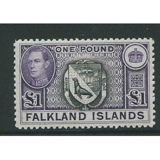 FALKLAND ISLANDS SG163 1938 £1 BLACK & VIOLET MTD MINT