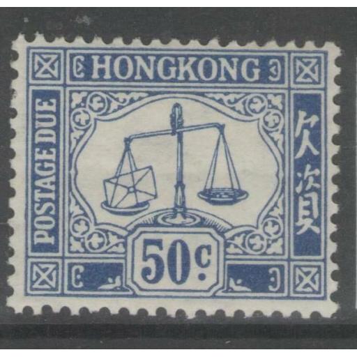 HONG KONG SGD12 1947 50c BLUE MTD MINT