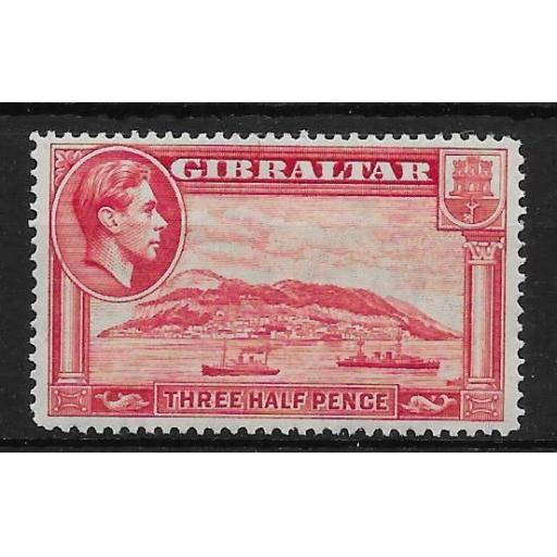 GIBRALTAR SG123 1938 1½d CARMINE p14 MNH