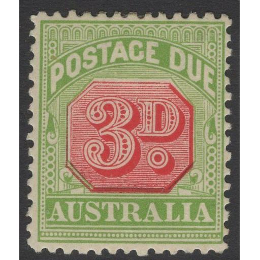 AUSTRALIA SGD66 1909 3d ROSINE & YELLOW-GREEN POSTAGE DUE MTD MINT