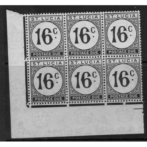 ST.LUCIA SGD10 1949 16c POSTAGE DUE ORDINARY PAPER MNH BLOCK OF 6