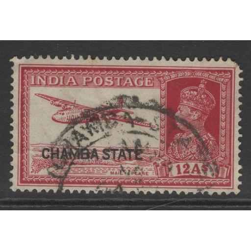 INDIA-CHAMBA SG93 1938 12a LAKE USED BLUNT CORNER