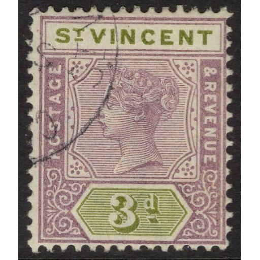 ST.VINCENT SG70 1899 3d DULL MAUVE & OLIVE FINE USED