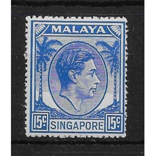 SINGAPORE SG23 1950 15c ULTRAMARINE p17½x18 MTD MINT