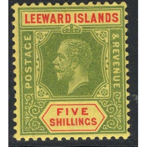 LEEWARD ISLANDS SG57 1914 5/= GREEN & RED/YELLOW MTD MINT