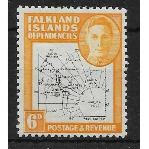 FALKLAND IS.DEP. SGG14 1948 6d BLACK & ORANGE THIN MAP MTD MINT