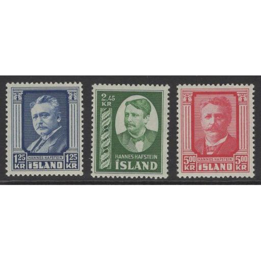 ICELAND SG325/7 1954 50th ANNIV OF APPOINTMENT OF HAFSTEIN MNH