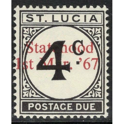 ST.LUCIA SGD12var 1967 UNISSUED 4c POSTAGE DUE OP STATEHOOD IN RED MTD MINT