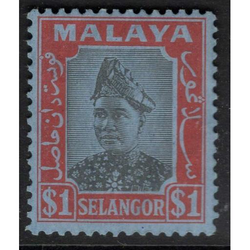 MALAYA SELANGOR SG86 1941 $1 BLACK & RED/BLUE MTD MINT