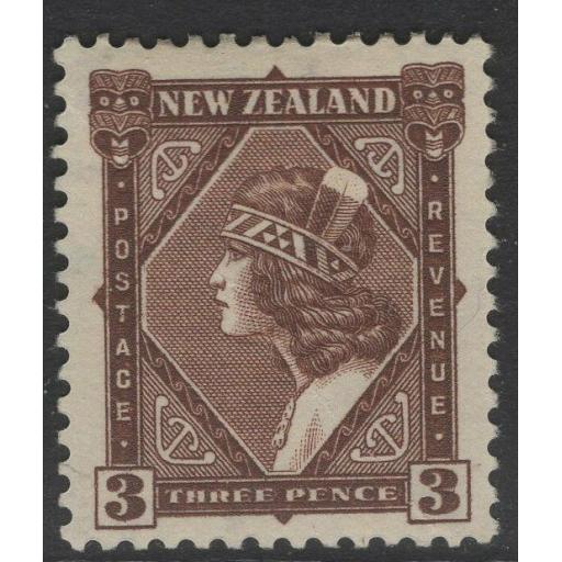 NEW ZEALAND SG582 1936 3d BROWN p14x13½ MTD MINT