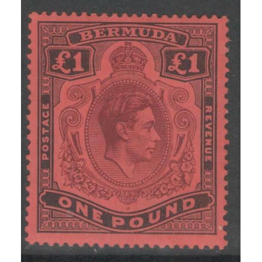 BERMUDA SG121 1938 £1 PURPLE & BLACK/RED p14 MTD MINT