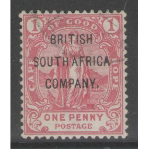 RHODESIA SG59 1896 1d ROSE-RED FINE USED