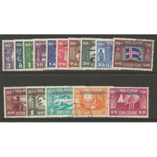 ICELAND SGO174/88 1930 PARLIAMENTARY COMMEMORATIVES OVERPRINTED FINE USED