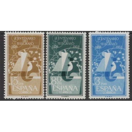 SPAIN SG1245/7 1955 CENTENARY OF TELEGRAPHS IN SPAIN MNH