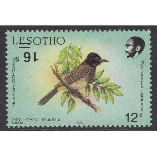 LESOTHO SG948a 1990 16s on 12s SURCHARGE INVERTED MNH
