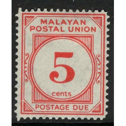 MALAYAN POSTAL UNION SGD18 1951 5c VERMILION p14 MTD MINT