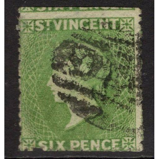 ST.VINCENT SG26 1877 6d PALE GREEN PERF15 (IMPERF AT TOP) USED