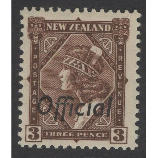 NEW ZEALAND SGO125 1938 3d BROWN MTD MINT