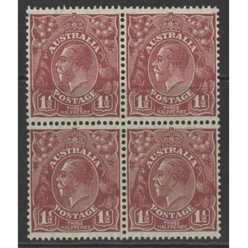 AUSTRALIA SG97 1930 1½d RED-BROWN p13½x12½ MNH BLOCK OF 4