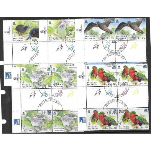 PITCAIRN ISLANDS SG831/5 2011 RARE BIRDS GUTTER BLOCK OF 4 FINE USED