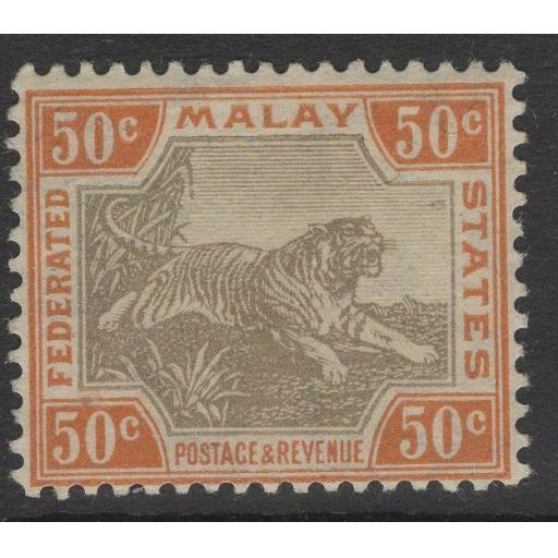 MALAYA FMS SG74b 1924 50c BLACK & ORANGE-BROWN MTD MINT