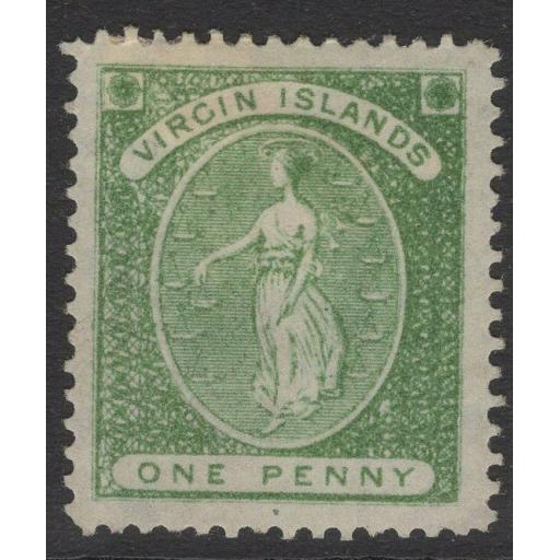 VIRGIN ISLANDS SG22b 1878 1d GREEN WMK UPRIGHT MTD MINT