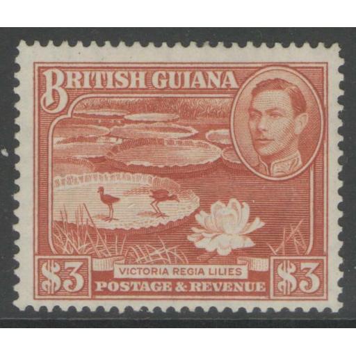 BRITISH GUIANA SG319b 1952 $3 RED-BROWN p14x13 MTD MINT