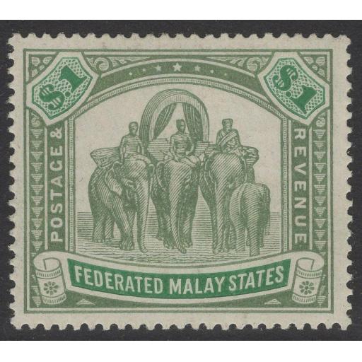MALAYA FMS SG48a 1907 $1 GREEN & PALE GREEN MTD MINT