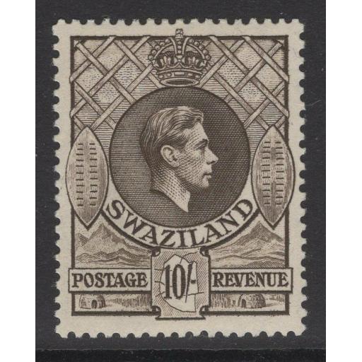 SWAZILAND SG38 1938 10/= SEPIA p13½x13 MTD MINT