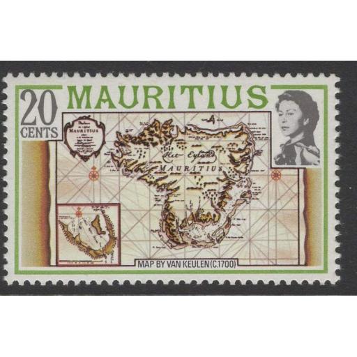 MAURITIUS SG531Aw 1978 20c DEFINITIVE WMK CROWN TO LEFT OF CA MNH