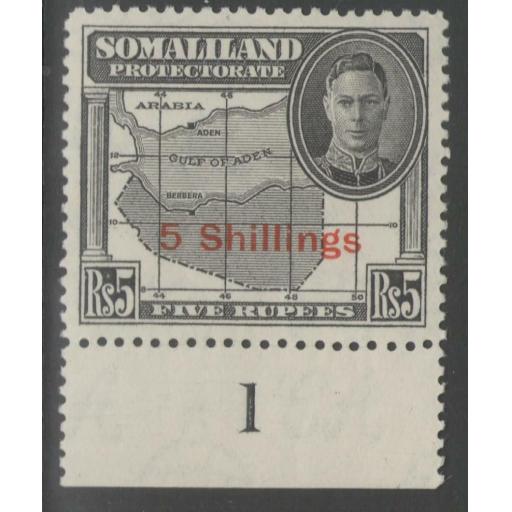 SOMALILAND SG135 1951 5/= on 5r BLACK MTD MINT