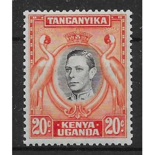 KENYA, UGANDA & TANGANYIKA SG139 1938 20c BLACK & ORANGE p13¼ MTD MINT
