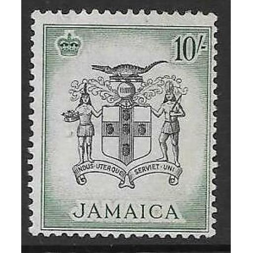 JAMAICA SG173 1956 10/- BLACK & BLUE GREEN FINE USED