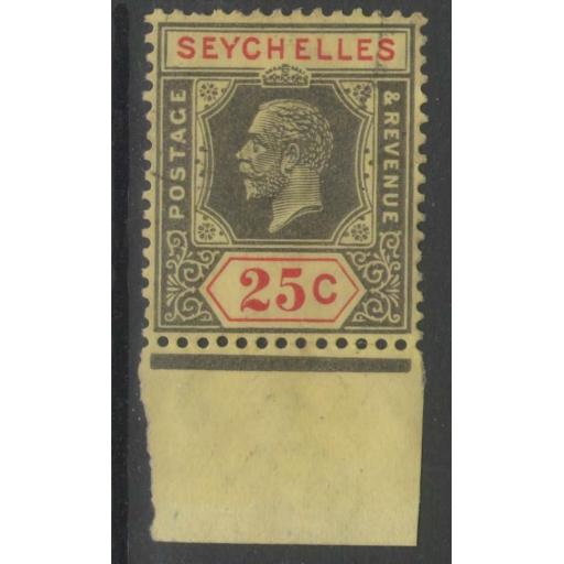 SEYCHELLES SG114 1925 25c BLACK & RED/PALE YELLOW FINE USED