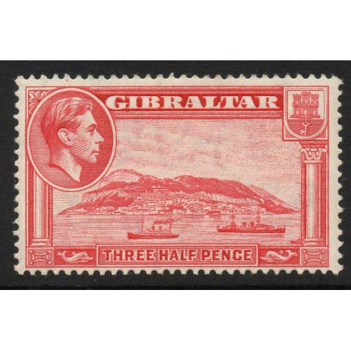GIBRALTAR SG123a 1938 1½d CARMINE p13½ MTD MINT