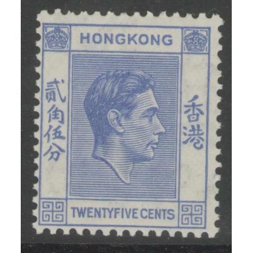 HONG KONG SG149 1938 25c BRIGHT BLUE MTD MINT