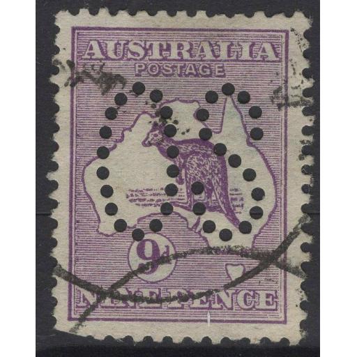 AUSTRALIA SGO9 1913 9d VIOLET TRIMMED PERFS USED