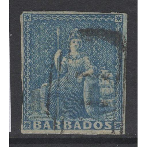 BARBADOS SG9 1855 1d PALE BLUE USED