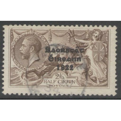 IRELAND SG86c 1927 2/6 CHOCOLATE BROWN WITH FLATE ACCENT ON A F.USED WITH CERT