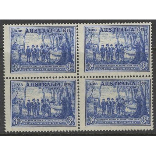 AUSTRALIA SG194 1937 3d BRIGHT BLUE BLOCK OF 4 MNH