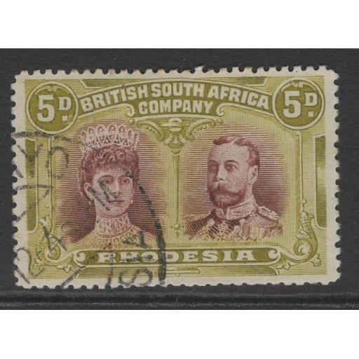 RHODESIA SG141 1910-3 5d PURPLE-BROWN & OLIVE-GREEN FINE USED