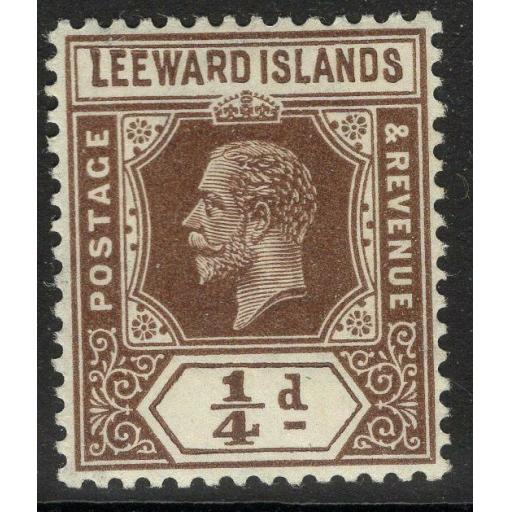 LEEWARD ISLANDS SG81var 1931-2 ¼d BROWN REVERSION TO DIE I DAMAGED "R" MTD MINT