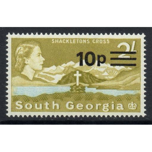 SOUTH GEORGIA SG28 1971 10p ON 2/= DEFINITIVE MNH