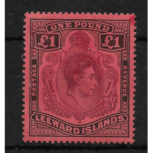 LEEWARD ISLANDS SG114a 1942 £1 PURPLE & BLACK ON CARMINE MTD MINT