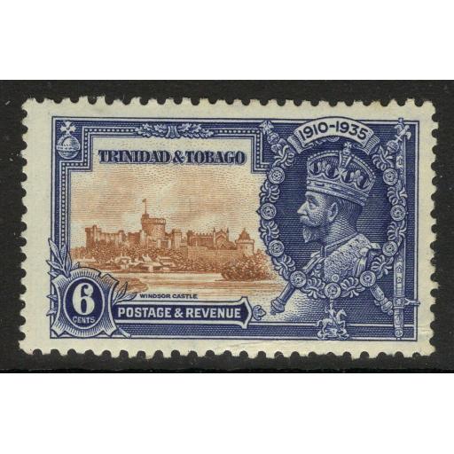 TRINIDAD & TOBAGO SG241c 1935 6c SILVER JUBILEE "LIGHTNING CONDUCTOR" MTD MINT