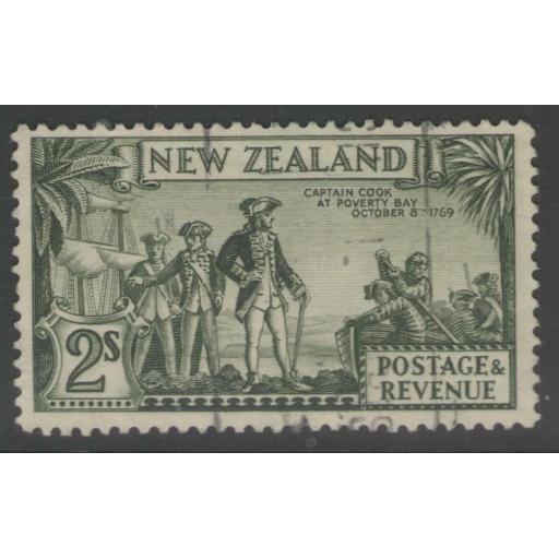 NEW ZEALAND SG568 1935 2/= OLIVE-GREEN p13-14x13½ USED