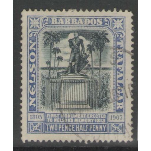 BARBADOS SG162 1907 2½d BLACK & BRIGHT BLUE FINE USED