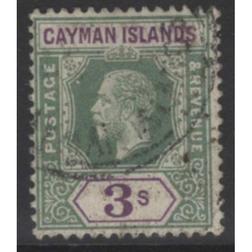 CAYMAN ISLANDS SG50 1912 3/= GREEN & VIOLET FINE USED