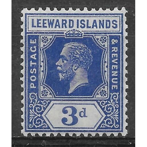 LEEWARD ISLANDS SG68a 1925 3d DEEP ULTRAMARINE MTD MINT