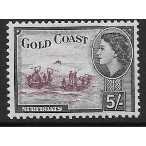 GOLD COAST SG163 1954 5/- PURPLE & BLACK MTD MINT
